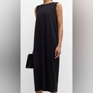 Eileen Fisher 100% Silk Black Scoop Neck Midi Dress M